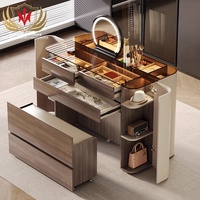 HJ HOME Commode moderne en cuir rembourrée pour le rangement de la chambre à coucher Armoire d'organisation avec chaise Vestiaire Île Tiroirs d'affichage de bijoux
