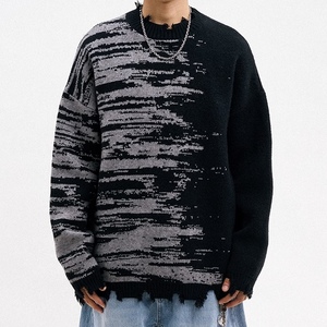 เสื้อสเวตเตอร์แฟชั่นอเมริกันสำหรับผู้ชายเสื้อสเวตเตอร์คอกลมทรงหลวมย้อนยุคทำลายความรู้สึกออกแบบได้ตามต้องการ - Product Image 3