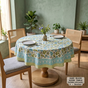 Vintage Style Hand Block Printed Round <b>Table</b> <b>Cover</b> 45 Inch Cotton Linen Floral Pattern Pastoral Style Washable Home Use - Product Image 3