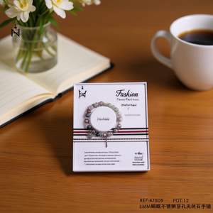 Pulsera de Acero Inoxidable con Piedras Naturales de 8 mm, Diseño de Mariposa, Joyería de Moda - Product Image 3