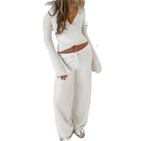 Ensemble deux pièces pour femmes, mode printemps, décontracté, couleur unie, polaire, manches larges, manches longues, cordon de serrage, pantalon court droit jusqu'aux genoux