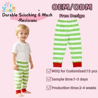 Pantalon de jogging rayé de Noël en coton doux pour enfants, pantalon de nuit à taille élastique pour garçons et filles, bas de pyjama à revers pour tout-petits