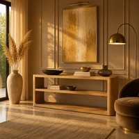 Table console minimaliste en bois texturé, finition haute résistance, faite à la main, à structure ouverte, pour projets résidentiels modernes