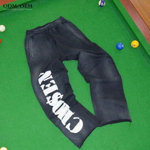 Ensemble de survêtement pour homme, sweat-shirt et pantalon de survêtement évasé, imprimé <span class=keywords><strong>Om</strong></span>, délavage acide, ourlet brut, 100% coton, respirant, écologique - Product Image 3