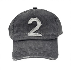 Gorra de Papá Gris Desgastada Vintage con Perforaciones Láser y Borde Curvo, con Bordado de Tela Adhesiva - Product Image 1