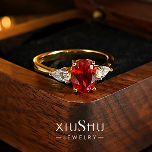 Anillo Clásico de Plata 925 Chapado en Oro con Patrón Geométrico y Engaste de Garras, Color Rojo <span class=keywords><strong>Sangre</strong></span> de Pichón Intenso, Elegante para Uso Diario - Product Image 6