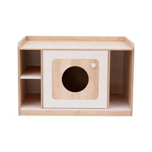 Caja de arena automática de madera para gatos, moderna, con apertura superior, casa oculta para mascotas, baño con banco de almacenamiento