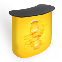 Comptoir promotionnel pliable en PP/ABS, présentoir portable, support métallique durable, table de bar, logo personnalisé, coloré et incurvé pour salon professionnel