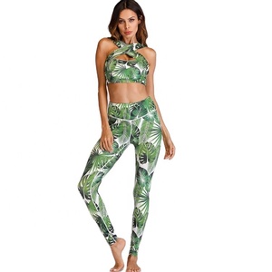 Sujetador deportivo con estampado Floral para mujer, Top corto de realce, mallas de Yoga, conjunto de Yoga, ropa deportiva de dos piezas con sublimación - Product Image 3
