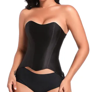 ขายส่งด้านข้างซิปเสื้อคลุมBustierรัดตัวด้านบนBoned Body Shaperที่รักคอซาตินลูกไม้Upที่ไม่มีสายหนังOverbust Hautรัดตัว