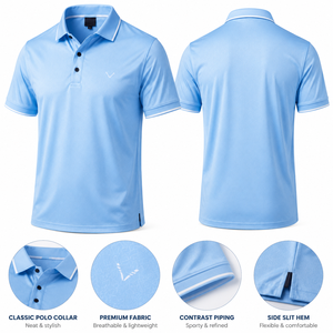 Polo en coton pur de qualité supérieure, à manches courtes, respirant, avec logo brodé personnalisé, bleu ciel, uni - Product Image 6