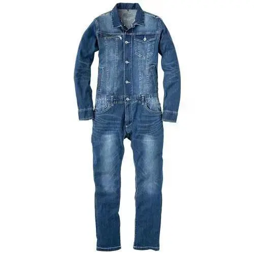 Vintage yıkanmış Denim iş tulumları erkekler kot tulumlar pamuklu iş tulumu üniforma