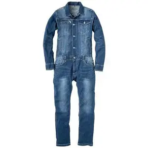 Vintage dicuci Denim kerja Coveralls Jeans Pria baju kerja katun seragam