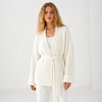 Großhandel Benutzerdefiniertes Logo Schalkragen Gerippter Gürtel Langarm Strick-Cardigan Pullover für Damen Herbst Winter