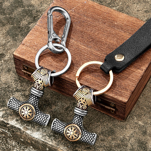 Porte-clés Marteau de Thor en Acier Inoxydable, Pendentif Rune Vintage, Accessoire en Cuir pour Homme, Cadeau - Product Image 1
