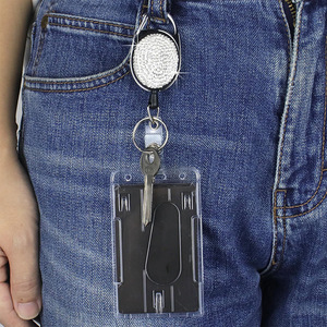 Cross-border white rhinestone-encrusted retractable <b>ID</b> tag <b>holder</b> with sparkly neck strap and lanyard, double-sided transparent - Product Image 3