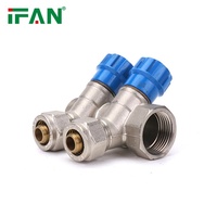 IFAN Collecteur PEX en laiton 50mm à intervalle, pour contrôle du débit d'eau, 2 à 6 voies, pour tuyaux PEX