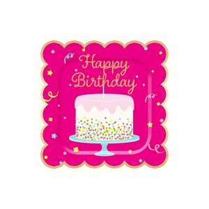 DAMAI New <b>Pink</b> Wave Gold Lace Happy Birthday Cake Theme Disposable Paper Plates Cups and Napkins Birthday Supply - Product Image 3