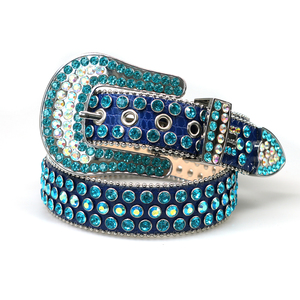 Custom Bedazzled Western Sintético Diamante PU Cuero Dorado Rhinestone Diseñador Cinturón Bb <span class=keywords><strong>Simon</strong></span> - Product Image 3