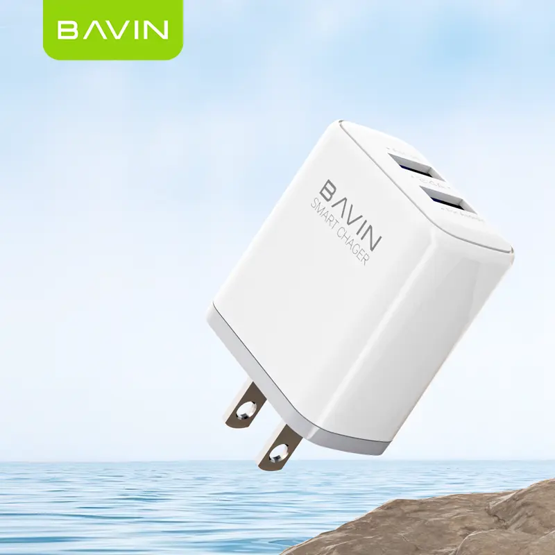 BAVIN PC829 2.4A 2USB充電器USプラグ携帯電話壁充電器、家庭用充電器用1メートルデータケーブル付き