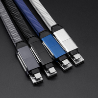 Câble de charge porte-clés 4-en-1 avec logo laser, charge rapide 60W, USB-A vers Type-C et transfert de données iOS vers Type-C, pour cadeau promotionnel d'entreprise
