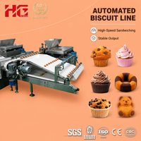 Ligne de production entièrement automatique de cupcakes fourrés à la crème pâtissière HG, machine de dépose de crème pâtissière pour cupcakes, 100-1000 kg/h, contrôle PLC
