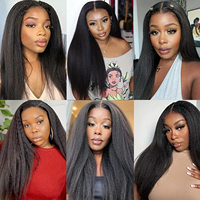 Perruque sans colle 13x4 HD Lace Frontal en cheveux brésiliens vierges naturels, lisses et crépus, 100% cheveux humains, pour femmes noires