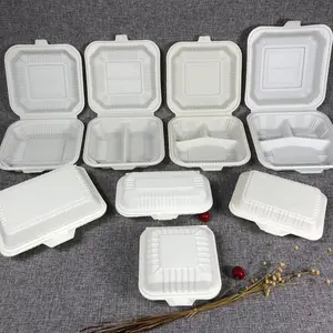बायोडिग्रेडेबल डिस्पोजेबल कॉर्नस्टार्च लंच बॉक्स रेस्तरां प्लास्टिक पैकेजिंग कॉर्न स्टार्च फूड कंटेनर टेकअवे टोगो टेकआउट एल
