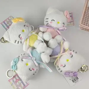 Mix Wholesale 4'' Anime Cartoon Sanrio Hello Kittens Plush Keychains Bag Pendants Small Cheap Soft Toys Girls Gifts