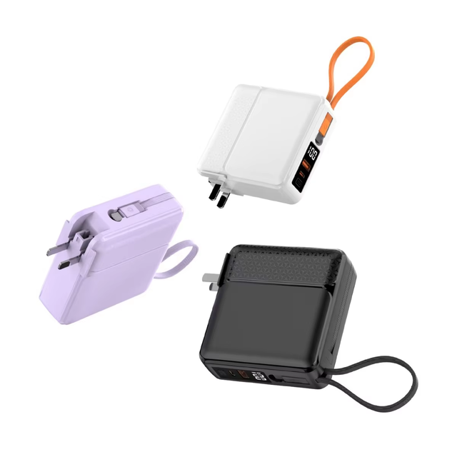 Latest Product Portable Built in Cable 15000mAh 2-in-1 Wall Charger with Foldable AC Plug and PD20W Fast Charging Power Bank