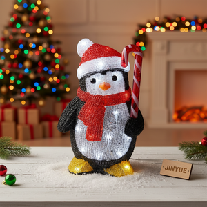 Jinyue - Luz LED 3D con diseño de pingüino navideño, color blanco frío, figura acrílica, bastón de caramelo, IP44, impermeable, control manual, para jardín exterior - Product Image 3