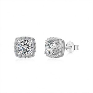 Dylam Rhodium Plated Main Stone 925 Sterling <b>Silver</b> <b>Stud</b> Earrings Cubic Zirconia Cushion Shaped Halo Wedding <b>Stud</b> Earring - Product Image 1