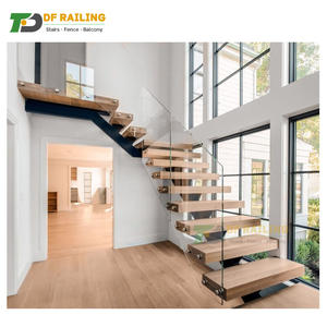 บันไดทรงตัวแอลดีไซน์หรูหราสำหรับภายในอาคาร ดีไซน์กว้างขวางเพื่อความสง่างามและมีสไตล์ ดีไซน์ทันสมัยพร้อมราวจับกระจกหรือลวดเหล็ก - Product Image 1