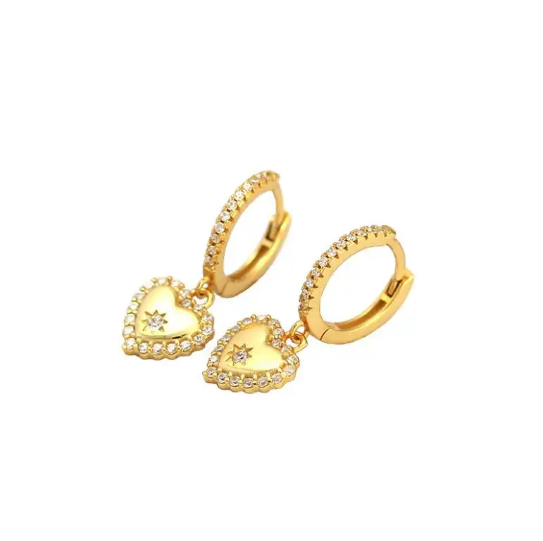 Bijoux en argent Sterling 925 pour femme, boucles d'oreilles en zircon CZ en forme de cœur
