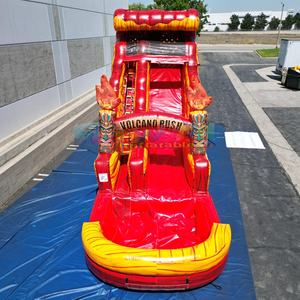Toboggan aquatique gonflable de 18 pieds de haut pour enfants, avec zone de saut, structure gonflable volcanique, double piste, pour utilisation humide. - Product Image 4