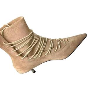 Botines Romanos de Tacón Bajo de Cuero Genuino y Ante Estilo Retro Francés para Mujer, con Punta Fina, Cordones y Versátiles en Color Nude - Product Image 5