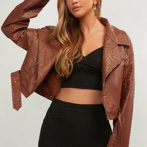 Manufacturer OEM Custom Label Autumn OOTD <b>Jackets</b> Women Street Hip-Hop Lapel <b>Jackets</b> Vintage Acid Wash Leather <b>Short</b> <b>Jacket</b> - Product Image 1