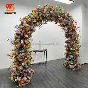 ดอกไม้ผ้าไหมเทียมเรียบดีไซน์ไม่สมมาตรทางเดินเข้างานแต่งงานแบบเขตร้อนสีเหลืองผนังฉากหลังแบบโค้งสำหรับฤดูร้อน2.4เมตร - Product Image 1