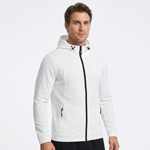 Men's White Hooded <b>Zip</b>-<b>Up</b> <b>Jacket</b> Coated Woven Stand Front Breathable Lightweight Casual Autumn Wear Slim Fit Polyester/Cotton - Product Image 2