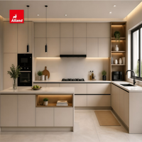 Armoires de cuisine modernes haut de gamme Alland, en contreplaqué, finition laquée, armoires de cuisine personnalisées, éclairage LED intégré aux armoires murales pour la maison