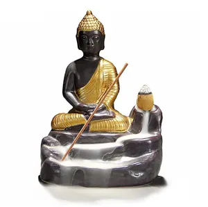 Оптовая продажа, домашний декор, керамическая статуя Будды, держатель для благовоний, подставка для дыма, башня, конусы, палочки, фарфоровый монах, горелка водопада