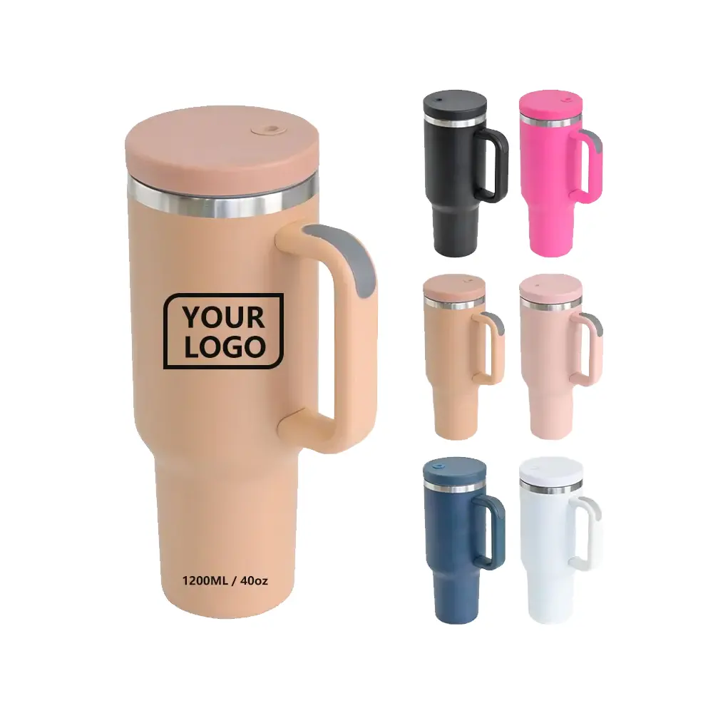 Paslanmaz çelik macera su bardağı ve yeniden kullanılabilir seyahat yalıtımlı kahve bardağı kapak ve kolu ile özelleştirilmiş 40 Oz hediye öğesi