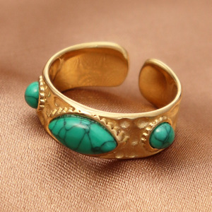 แหวนวงกลมสไตล์วินเทจประดับด้วยหินหลากสีที่อุดมด้วยแร่ธาตุ แหวนเปิดประดับเพชรซิร์คอน ชุบทองบนสแตนเลสสตีล แหวนสำหรับผู้หญิงที่ไม่ก่อให้เกิดอาการแพ้ - Product Image 2