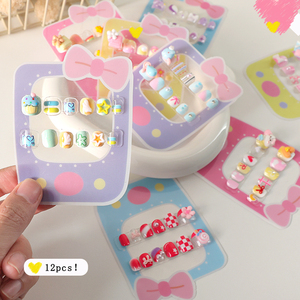 Lot de 12 <span class=keywords><strong>faux</strong></span> ongles pour enfants, en ABS, 3D, dessin animé, détachables, réutilisables, pré-dessinés, pour filles, à presser - Product Image 1