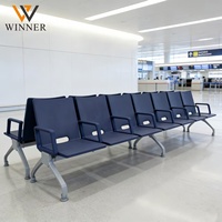Nouvelles chaises populaires à 3 places pour salles d'attente aéroportuaires, hôpitaux, parcs, extérieur, en alliage d'aluminium et PU, avec accoudoirs, usage commercial