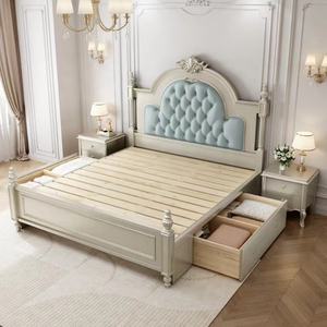 <span class=keywords><strong>Deluxe</strong></span> Retro Americano de madera maciza King Size 180cm Cama doble Estilo princesa moderna con cama suave y Panel de almacenamiento Diseño de madera - Product Image 3