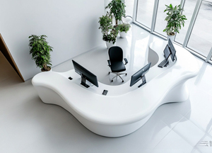 Mostrador de Recepción Ovalado Moderno con Forma de Ola, Superficie Sólida Brillante, Muebles de Oficina Minimalistas para Uso Comercial - Product Image 3