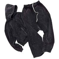 Ensemble de survêtement personnalisé pour homme en coton 100% avec imprimé strass, comprenant un sweat à capuche et un pantalon de jogging, style décontracté et épais