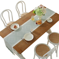 Chemin de table élégant YINUAN en jacquard avec pompons, vert sauge clair, motif damassé géométrique, décoration de table de salle à manger