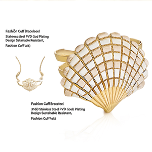 Fashion Cuff <b>Bracelet</b> 316L Stainless Steel PVD Gold Plating <b>Shell</b> Design Sustainable Resistant - Product Image 2